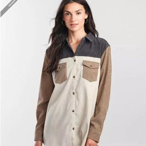 BKE Color Block Corduroy Shirt, size Small (Cream
